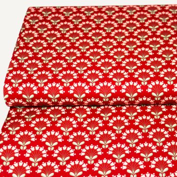 Baumwollwebware Vintage-Blumen auf rot